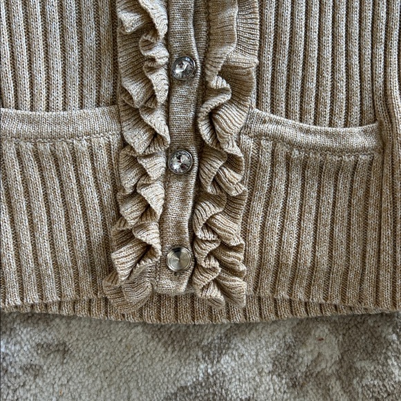 Ruby Rd. Ruffled Tan Cardigan. size L - Picture 4 of 7